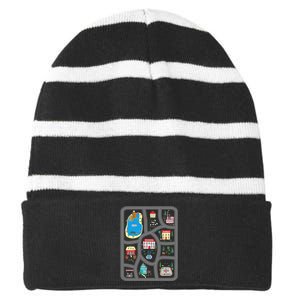 Play Cars On Dad's Back Mat Road Car Race Track Gift Striped Beanie with Solid Band