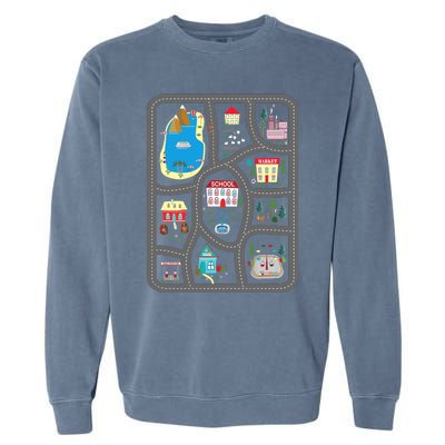 Play Cars On Dad's Back Mat Road Car Race Track Gift Garment-Dyed Sweatshirt