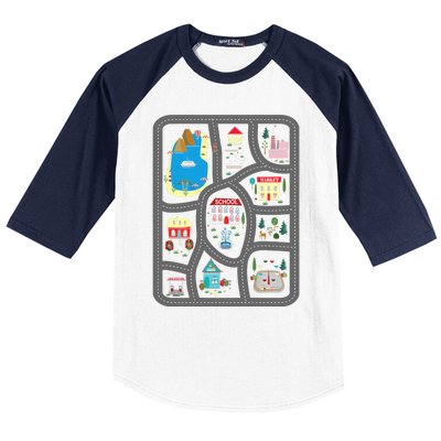 Play Cars On Dad's Back Mat Road Car Race Track Gift Baseball Sleeve Shirt