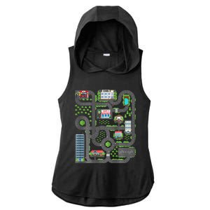 Play Cars On Dad Back Race Track Mat Fathers Day Ladies PosiCharge Tri-Blend Wicking Draft Hoodie Tank