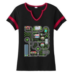 Play Cars On Dad Back Race Track Mat Fathers Day Ladies Halftime Notch Neck Tee