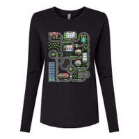 Play Cars On Dad Back Race Track Mat Fathers Day Womens Cotton Relaxed Long Sleeve T-Shirt