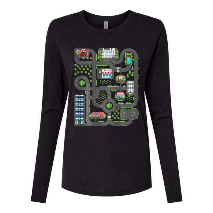 Play Cars On Dad Back Race Track Mat Fathers Day Womens Cotton Relaxed Long Sleeve T-Shirt