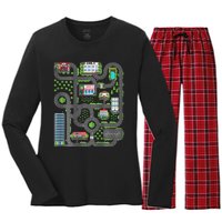 Play Cars On Dad Back Race Track Mat Fathers Day Women's Long Sleeve Flannel Pajama Set 