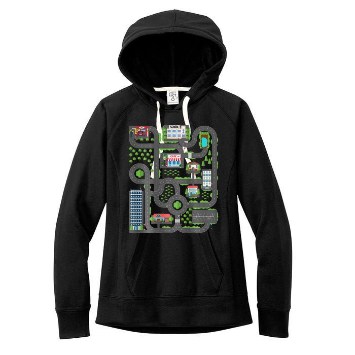 Play Cars On Dad Back Race Track Mat Fathers Day Women's Fleece Hoodie