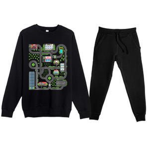 Play Cars On Dad Back Race Track Mat Fathers Day Premium Crewneck Sweatsuit Set