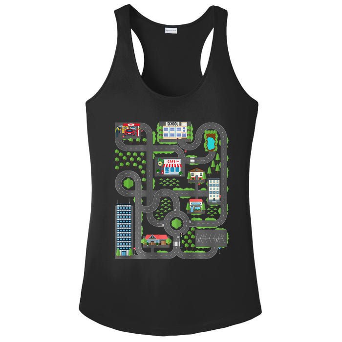 Play Cars On Dad Back Race Track Mat Fathers Day Ladies PosiCharge Competitor Racerback Tank