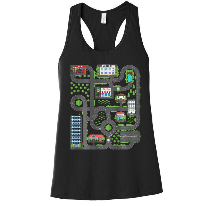 Play Cars On Dad Back Race Track Mat Fathers Day Women's Racerback Tank