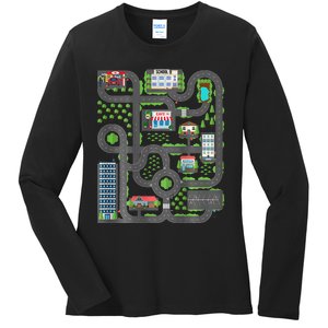 Play Cars On Dad Back Race Track Mat Fathers Day Ladies Long Sleeve Shirt