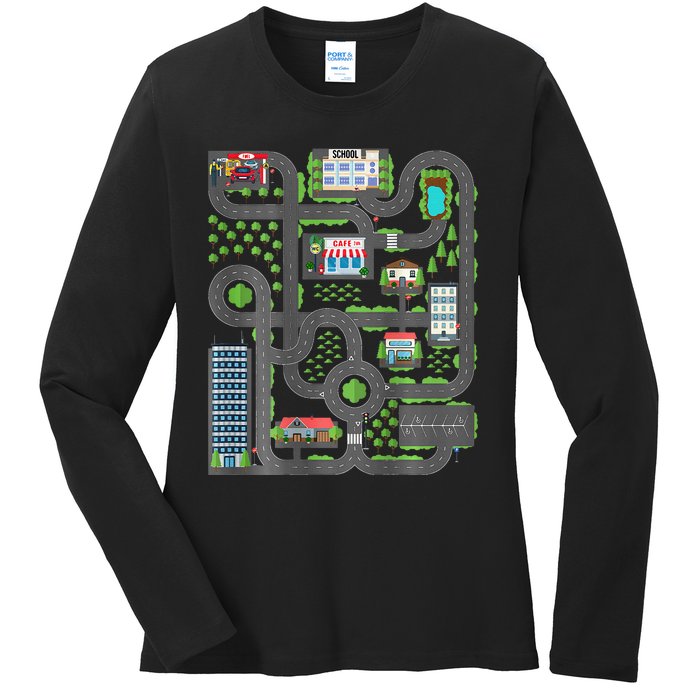 Play Cars On Dad Back Race Track Mat Fathers Day Ladies Long Sleeve Shirt