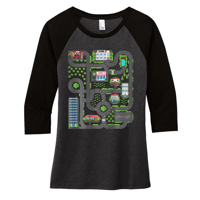 Play Cars On Dad Back Race Track Mat Fathers Day Women's Tri-Blend 3/4-Sleeve Raglan Shirt