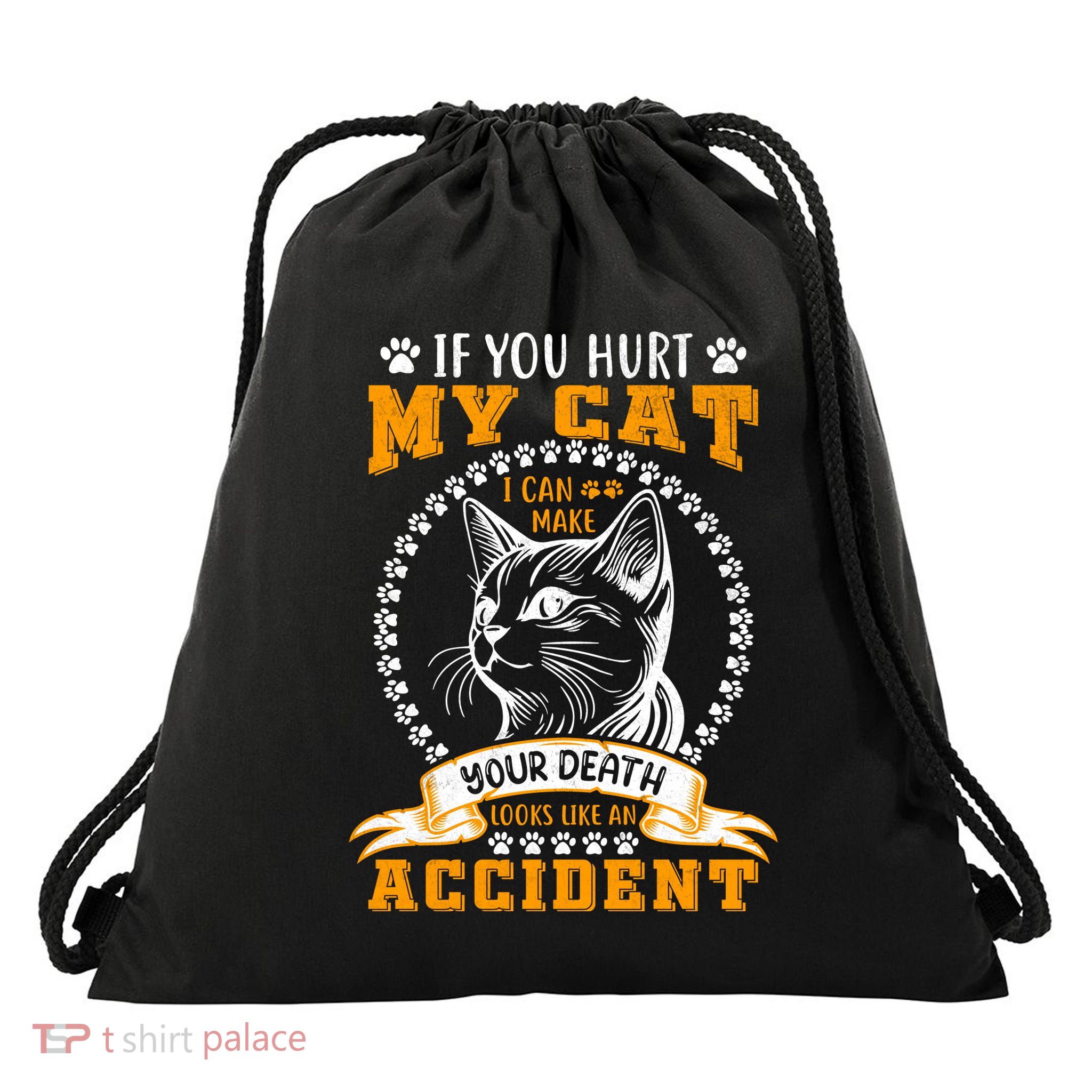 Protective Cat Owner Message Drawstring Bag