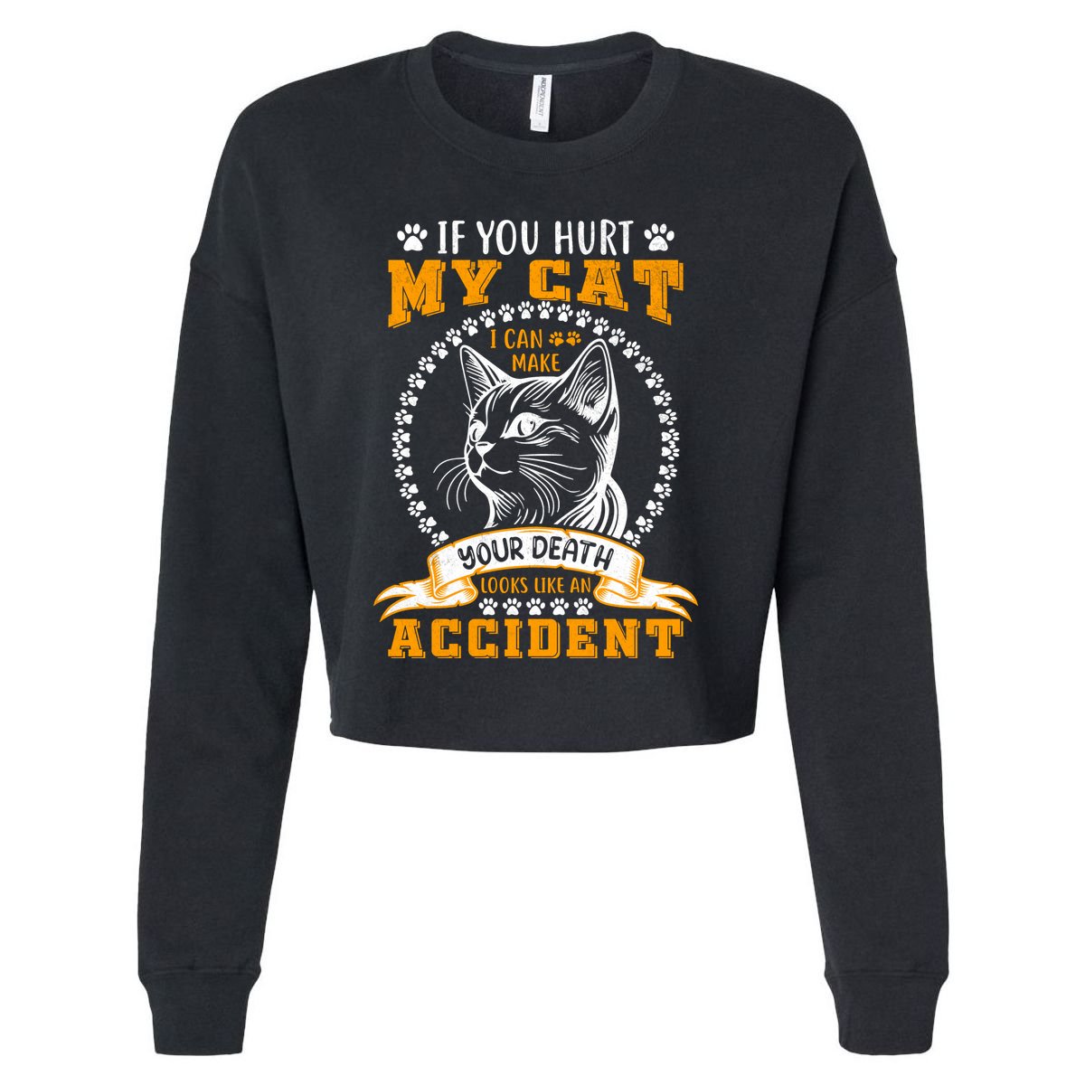 Protective Cat Owner Message Cropped Pullover Crew