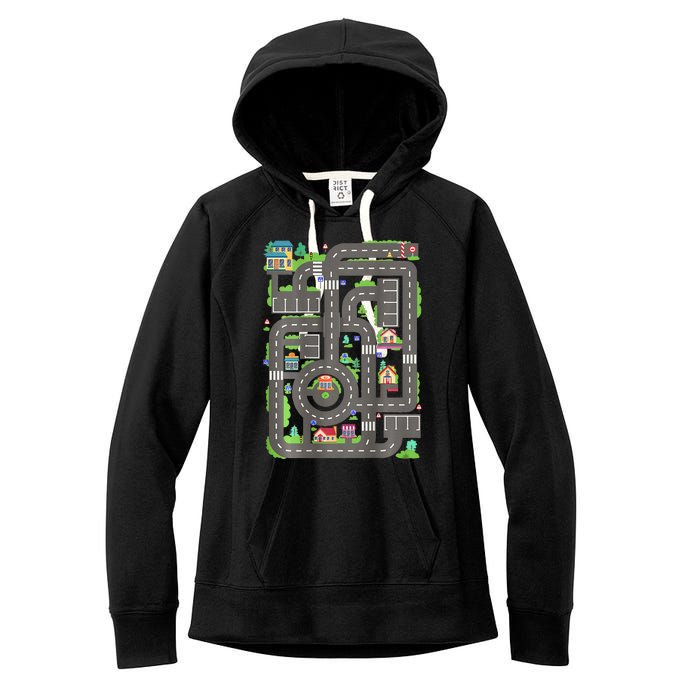 Play Cars On Dad Back Race Track Mat Fathers Day Women's Fleece Hoodie