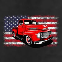 Patriotic Classic Old Pickup Truck American Flag 7 Panel Mesh Trucker Snapback Hat