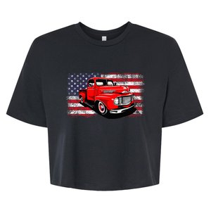 Patriotic Classic Old Pickup Truck American Flag Bella+Canvas Jersey Crop Tee