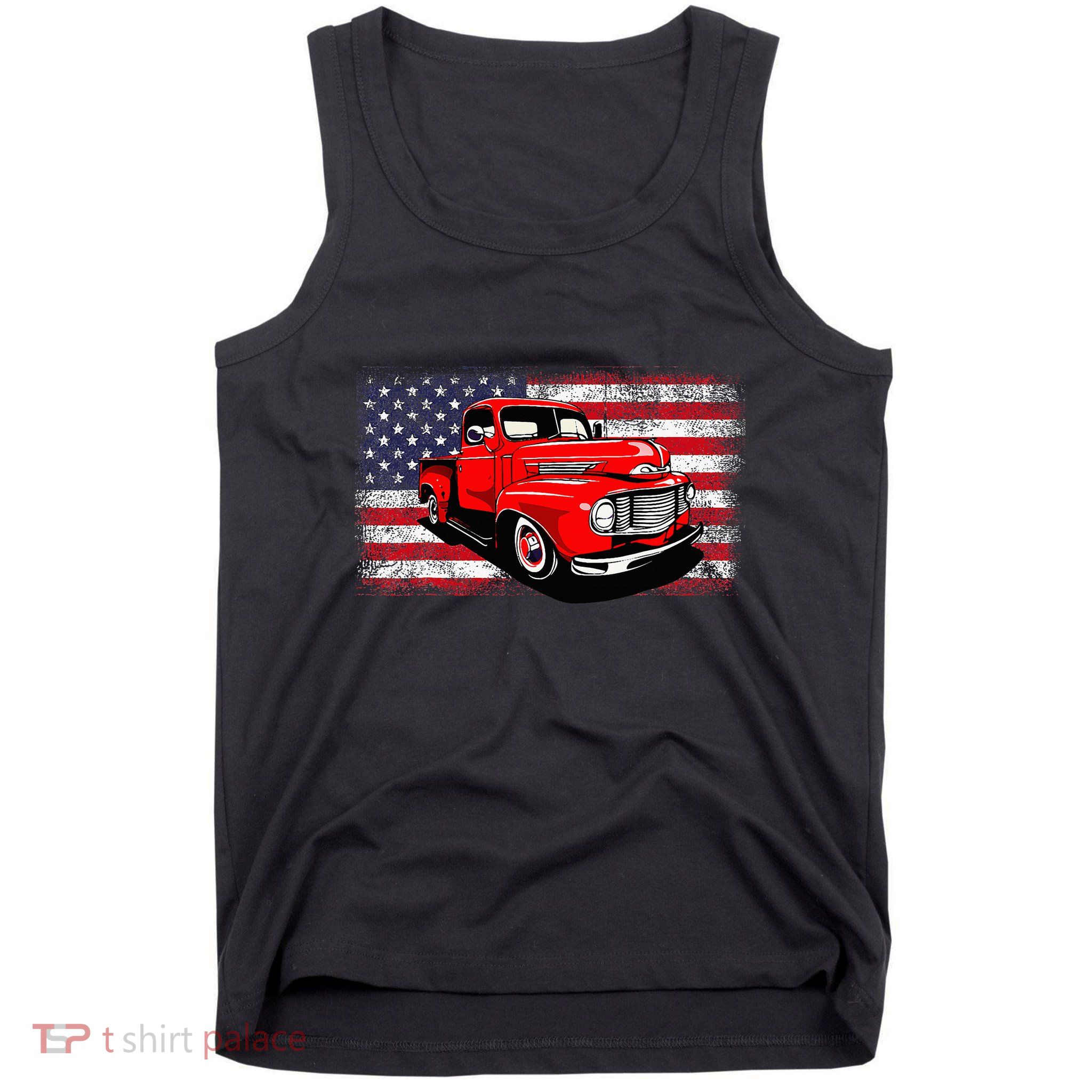 Patriotic Classic Old Pickup Truck American Flag Tank Top