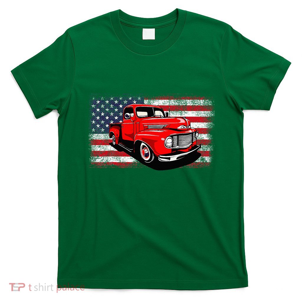 Patriotic Classic Old Pickup Truck American Flag T-Shirt