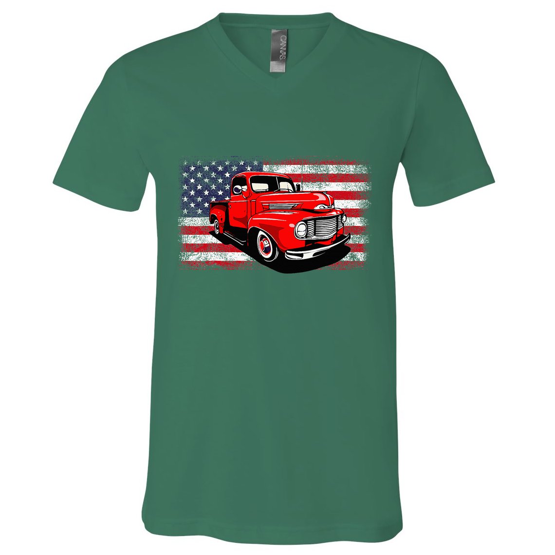Patriotic Classic Old Pickup Truck American Flag V-Neck T-Shirt