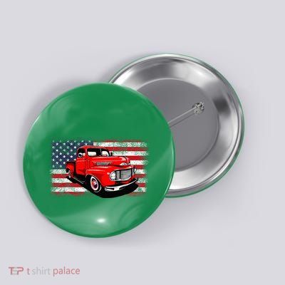 Patriotic Classic Old Pickup Truck American Flag Button