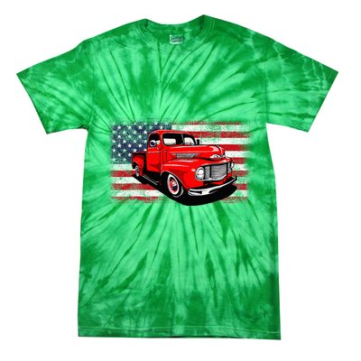 Patriotic Classic Old Pickup Truck American Flag Tie-Dye T-Shirt