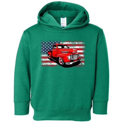 Patriotic Classic Old Pickup Truck American Flag Toddler Hoodie