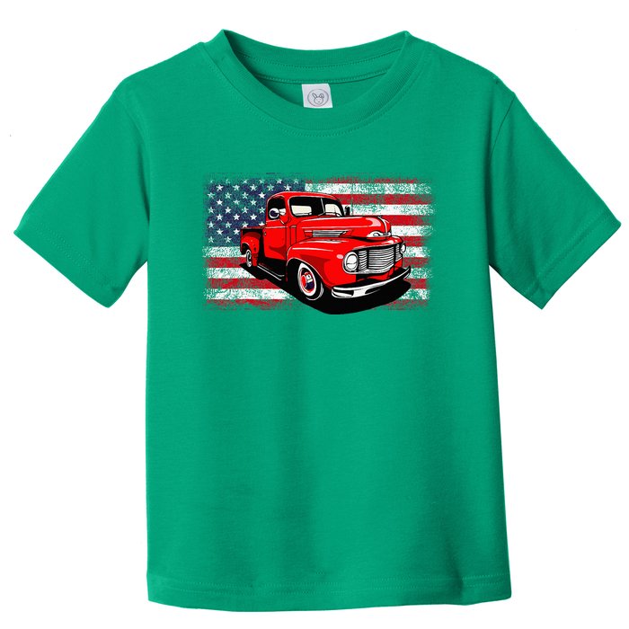 Patriotic Classic Old Pickup Truck American Flag Toddler T-Shirt