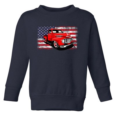 Patriotic Classic Old Pickup Truck American Flag Toddler Sweatshirt