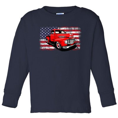 Patriotic Classic Old Pickup Truck American Flag Toddler Long Sleeve Shirt