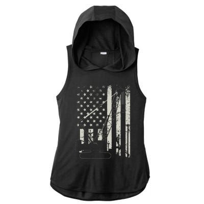 Patriotic Crane Operator Heavy Equipment Construction USA Ladies PosiCharge Tri-Blend Wicking Draft Hoodie Tank