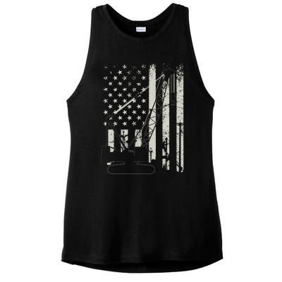 Patriotic Crane Operator Heavy Equipment Construction USA Ladies PosiCharge Tri-Blend Wicking Tank