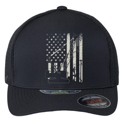 Patriotic Crane Operator Heavy Equipment Construction USA Flexfit Unipanel Trucker Cap