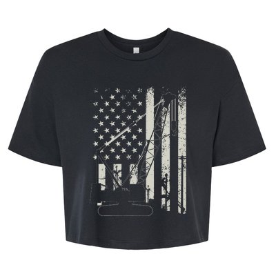 Patriotic Crane Operator Heavy Equipment Construction USA Bella+Canvas Jersey Crop Tee