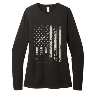 Patriotic Crane Operator Heavy Equipment Construction USA Womens CVC Long Sleeve Shirt