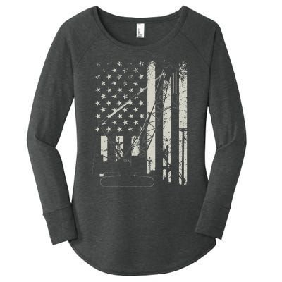 Patriotic Crane Operator Heavy Equipment Construction USA Women's Perfect Tri Tunic Long Sleeve Shirt