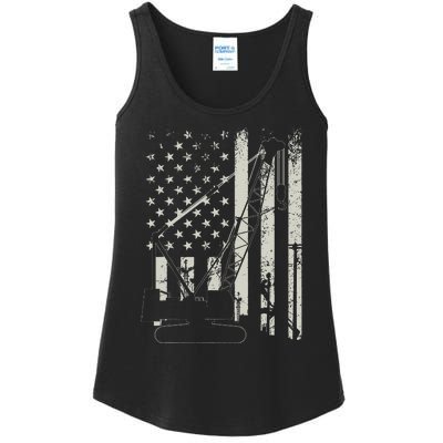 Patriotic Crane Operator Heavy Equipment Construction USA Ladies Essential Tank