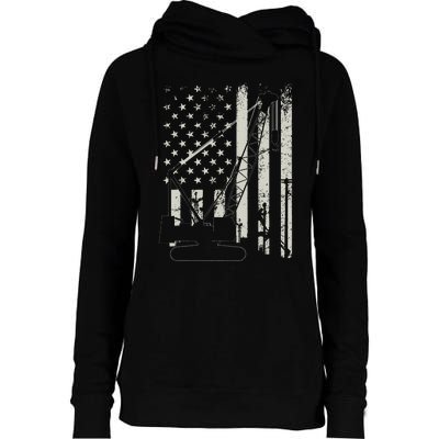 Patriotic Crane Operator Heavy Equipment Construction USA Womens Funnel Neck Pullover Hood