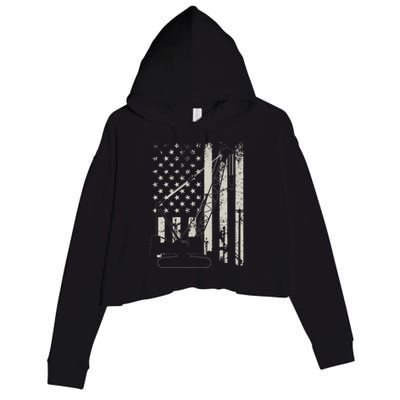 Patriotic Crane Operator Heavy Equipment Construction USA Crop Fleece Hoodie