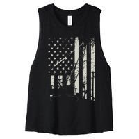 Patriotic Crane Operator Heavy Equipment Construction USA Women's Racerback Cropped Tank