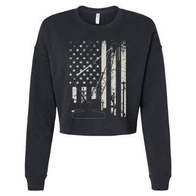 Patriotic Crane Operator Heavy Equipment Construction USA Cropped Pullover Crew