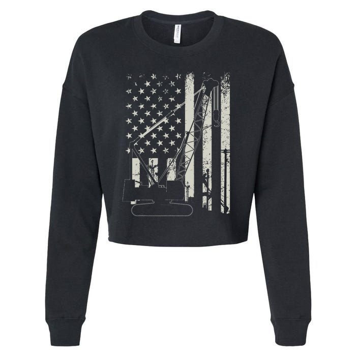 Patriotic Crane Operator Heavy Equipment Construction USA Cropped Pullover Crew