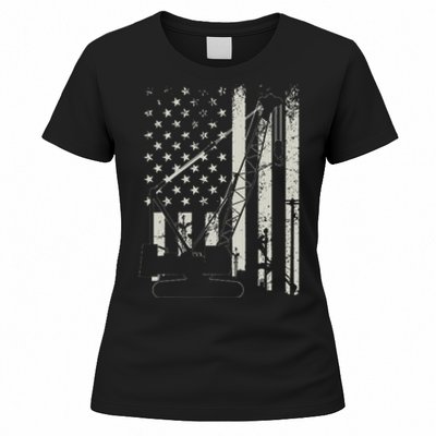 Patriotic Crane Operator Heavy Equipment Construction USA Women's T-Shirt