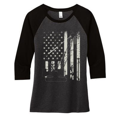 Patriotic Crane Operator Heavy Equipment Construction USA Women's Tri-Blend 3/4-Sleeve Raglan Shirt