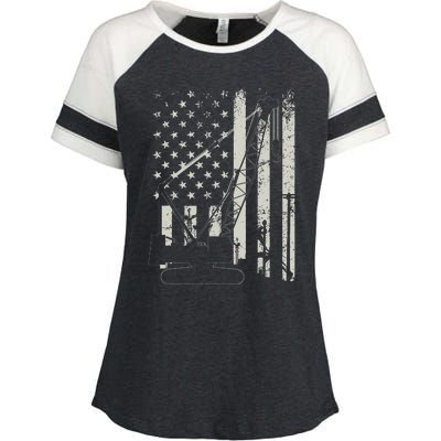 Patriotic Crane Operator Heavy Equipment Construction USA Enza Ladies Jersey Colorblock Tee