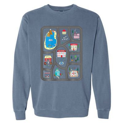 Play Cars On Dads Back Mat Road Car Race Track Gift Garment-Dyed Sweatshirt