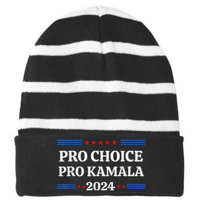 P.R.O C.H.O.I.C.E Pro Kamala 2024 Feminist Rights Kamala Striped Beanie with Solid Band