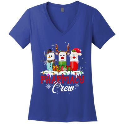 Pharmacy Crew Pharmacist Snow Reindeer Santa Pills Xmas Gift Women's V-Neck T-Shirt