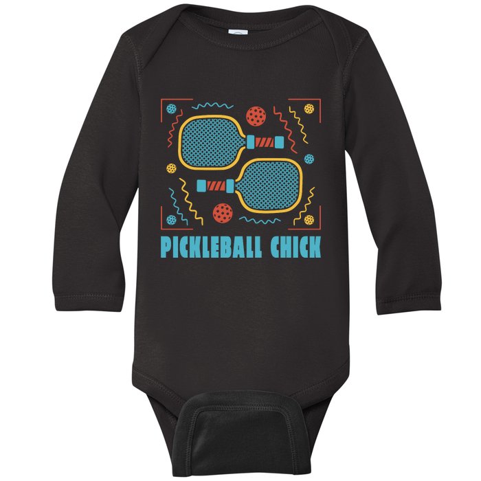 Pickleball Chick Baby Long Sleeve Bodysuit