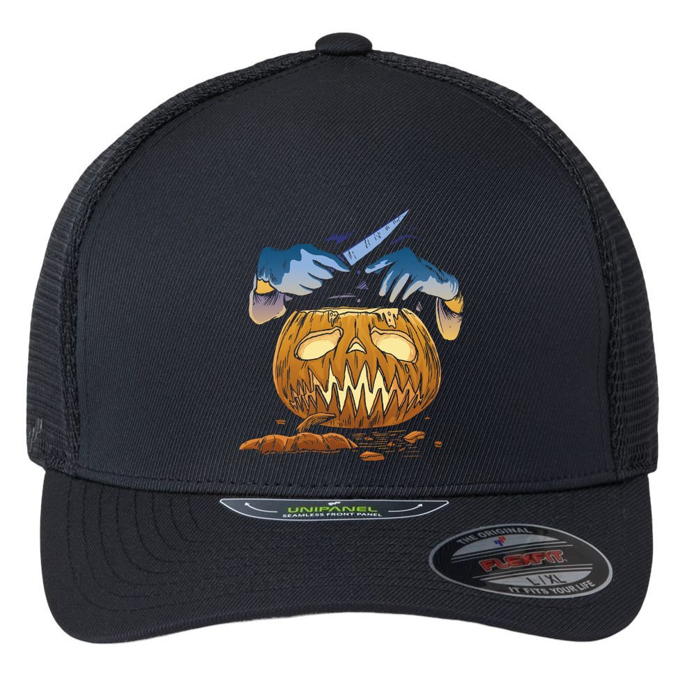 Pumpkin Carving Flexfit Unipanel Trucker Cap