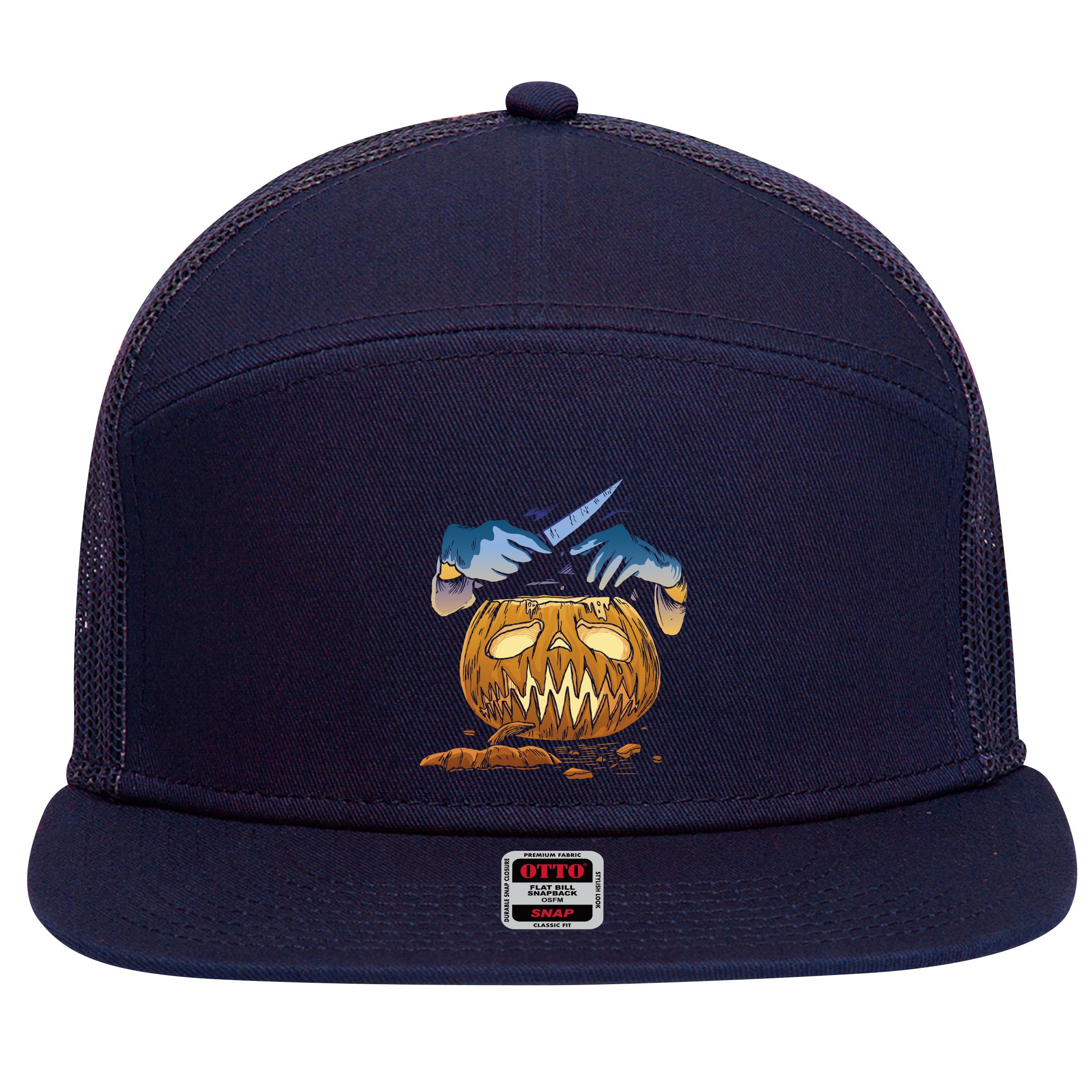 Pumpkin Carving 7 Panel Mesh Trucker Snapback Hat